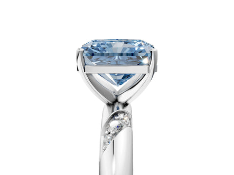 White gold Fancy Blue Radiant Cut Solitaire Diamond Engagement Ring with Twisted Pave Band and Four-Prong Setting_60