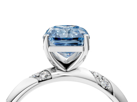 White gold Fancy Blue Radiant Cut Solitaire Diamond Engagement Ring with Twisted Pave Band and Four-Prong Setting_69