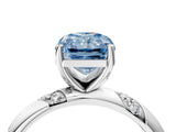 White gold Fancy Blue Radiant Cut Solitaire Diamond Engagement Ring with Twisted Pave Band and Four-Prong Setting_71