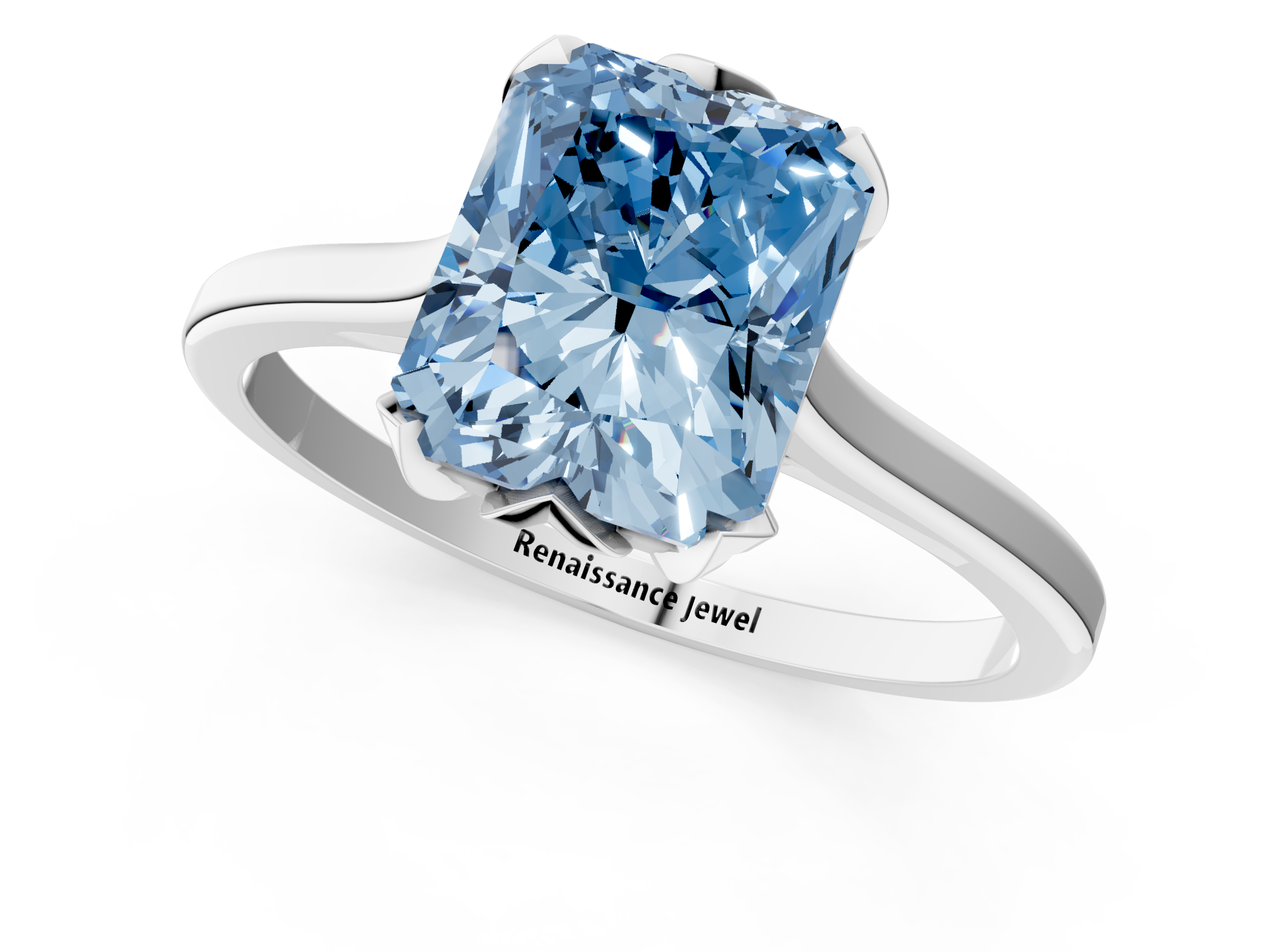 White gold Fancy Blue Radiant  Cut Solitaire Diamond Ring with Flower-Prong Setting and Classic Band_39