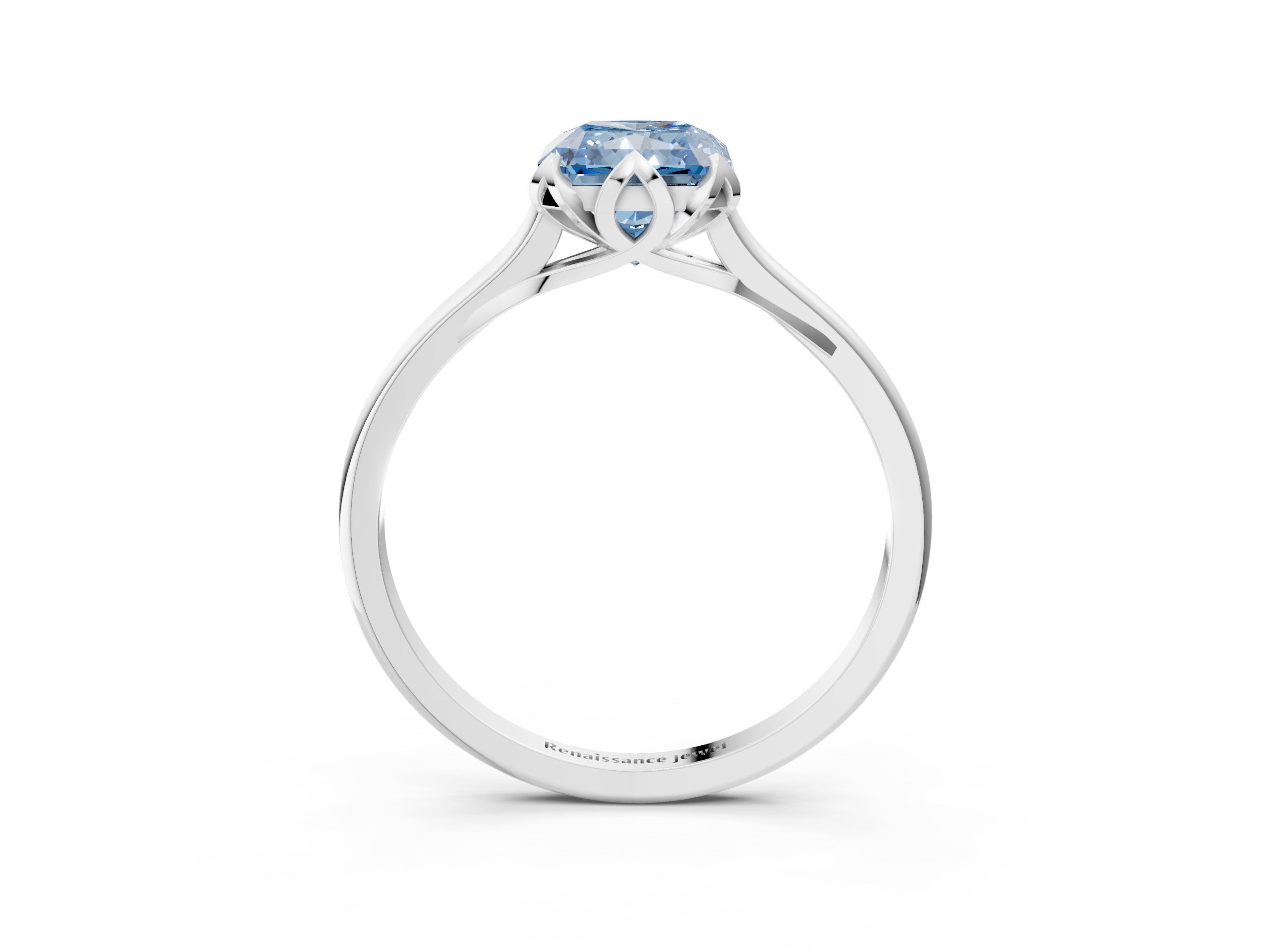 White gold Fancy Blue Radiant  Cut Solitaire Diamond Ring with Flower-Prong Setting and Classic Band_41