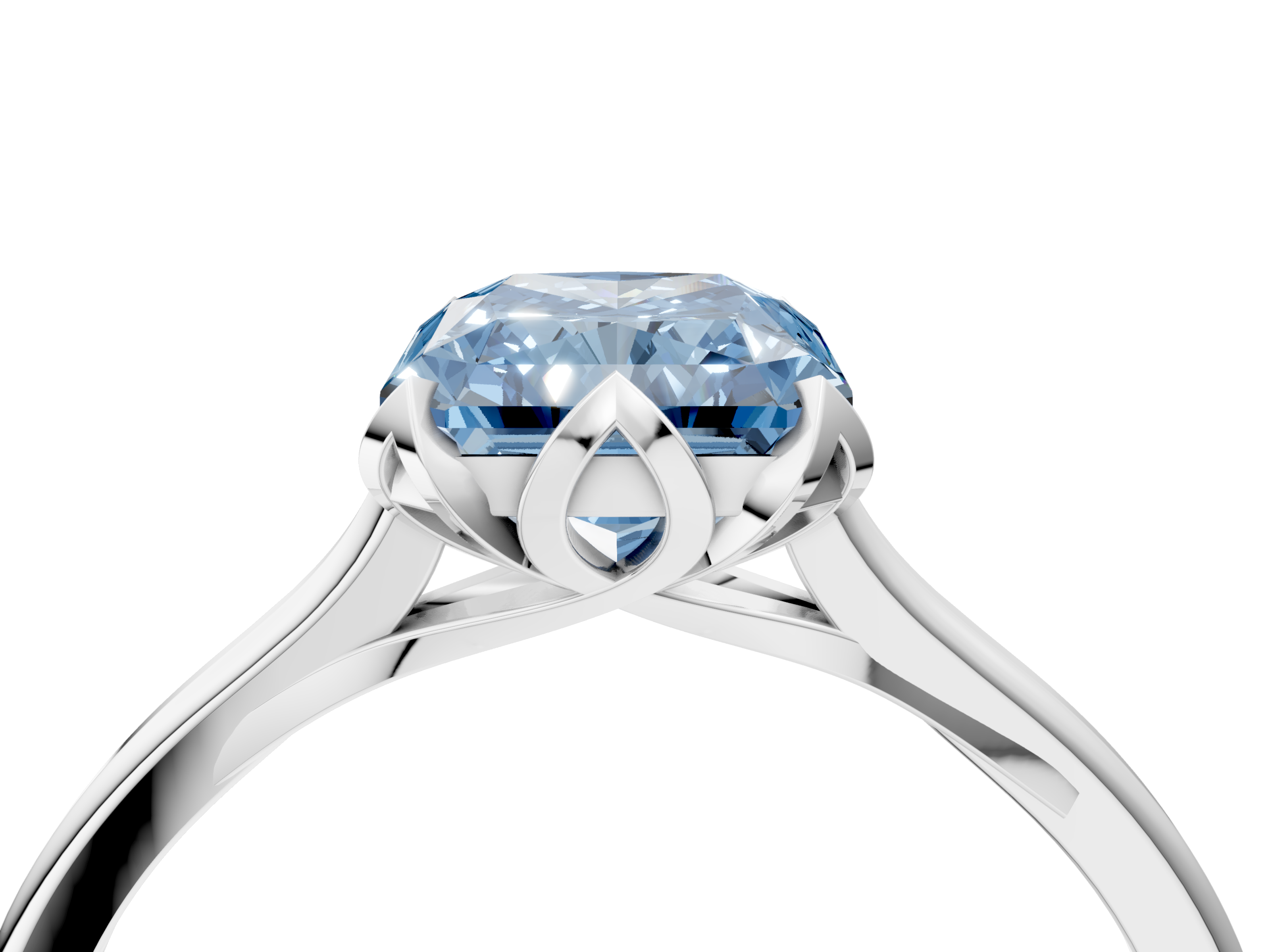 White gold Fancy Blue Radiant  Cut Solitaire Diamond Ring with Flower-Prong Setting and Classic Band_42