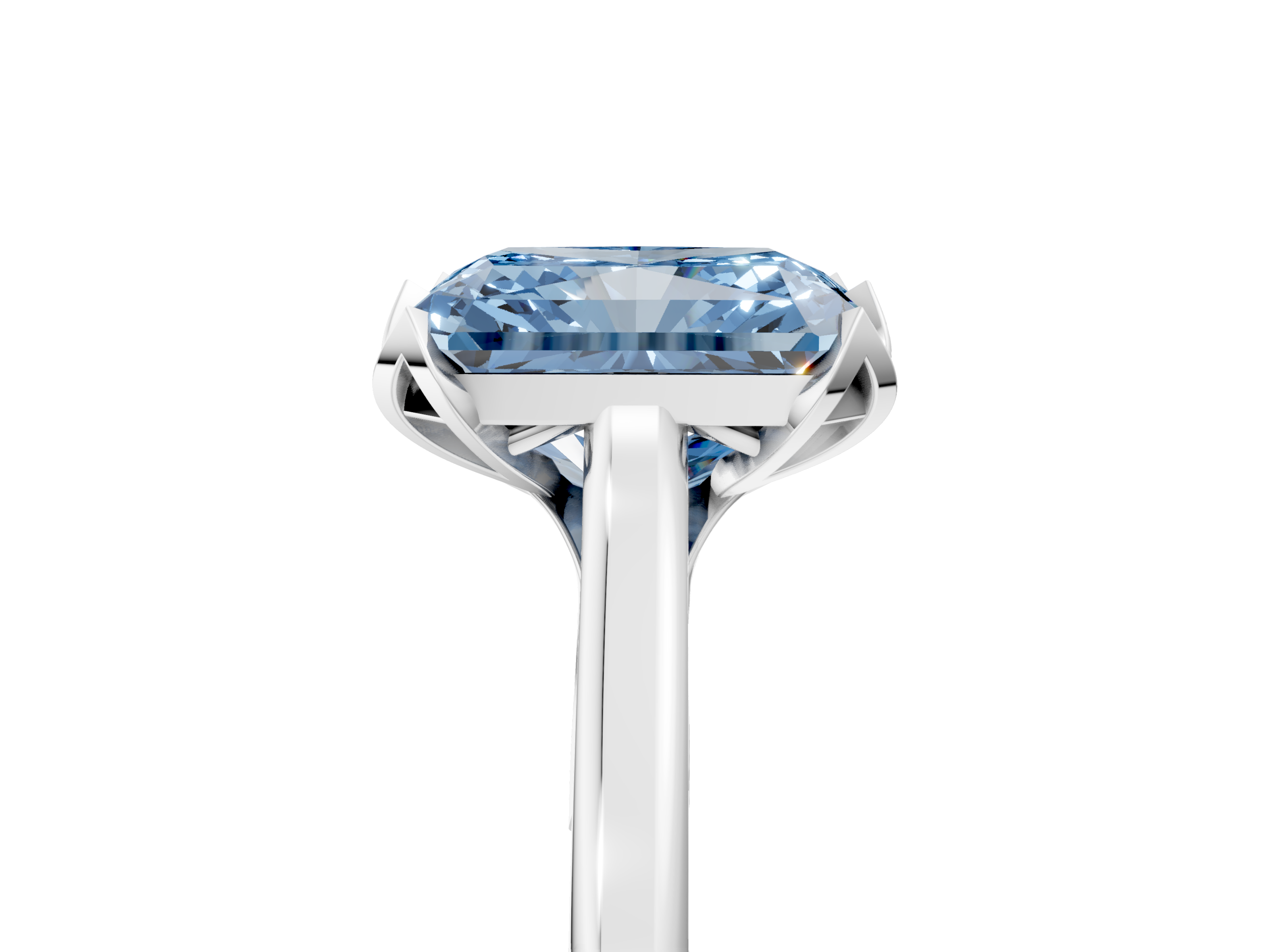 White gold Fancy Blue Radiant  Cut Solitaire Diamond Ring with Flower-Prong Setting and Classic Band_43