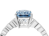White gold Fancy Blue Radiant Cut Solitaire Diamond Ring with Infinity Twist Band and Four-Prong Setting_16