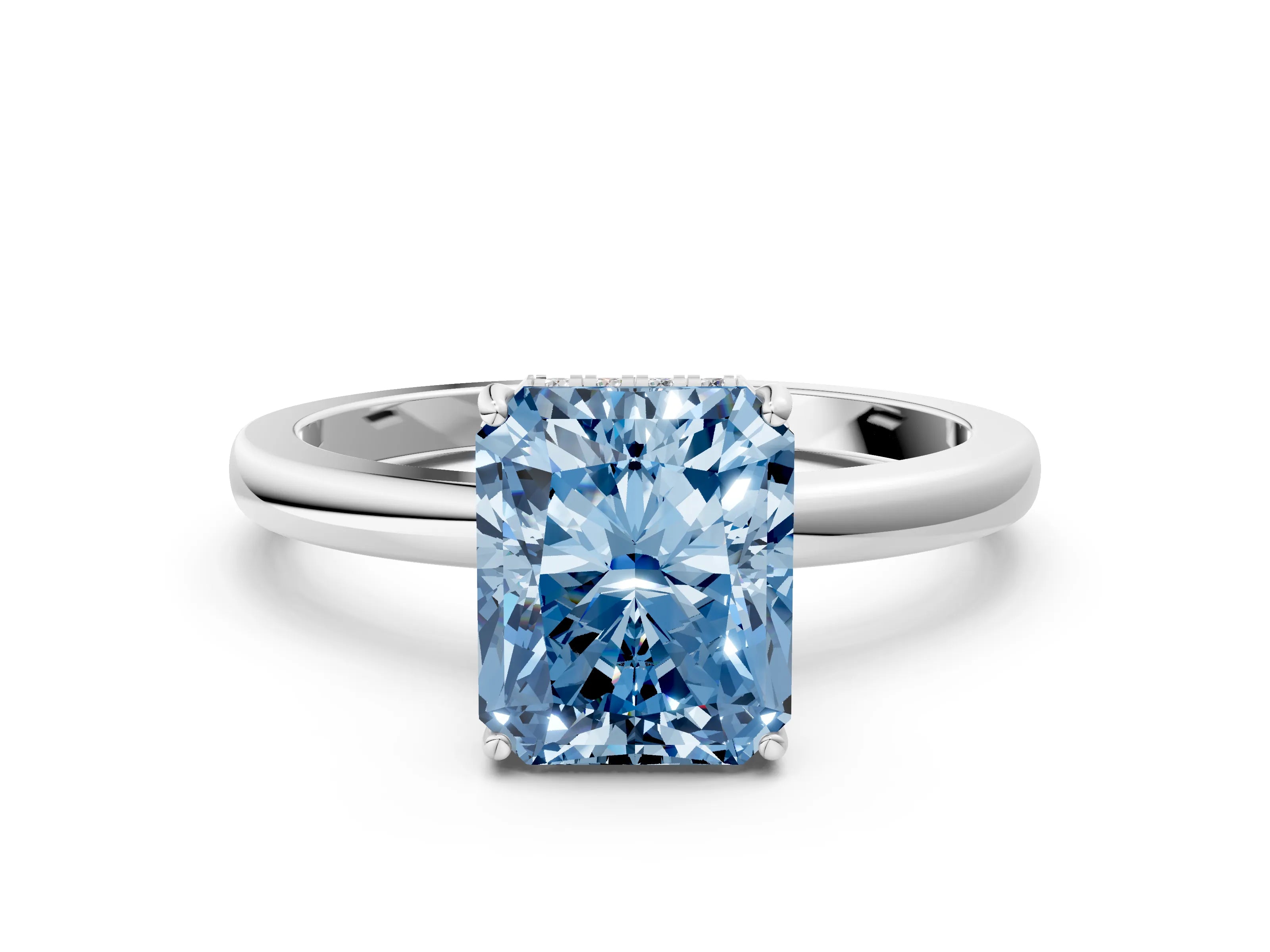 White gold Fancy Blue Radiant Cut Solitaire Diamond Ring with Prong Setting and Plain Band_12