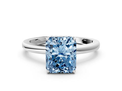 White gold Fancy Blue Radiant Cut Solitaire Diamond Ring with Prong Setting and Plain Band_12
