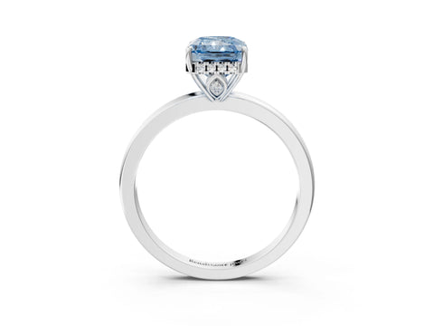 White gold Fancy Blue Radiant Cut Solitaire Diamond Ring with Prong Setting and Plain Band_15