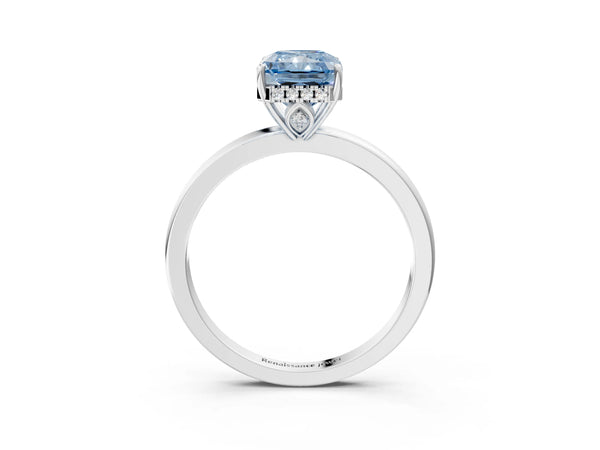 White gold Fancy Blue Radiant Cut Solitaire Diamond Ring with Prong Setting and Plain Band