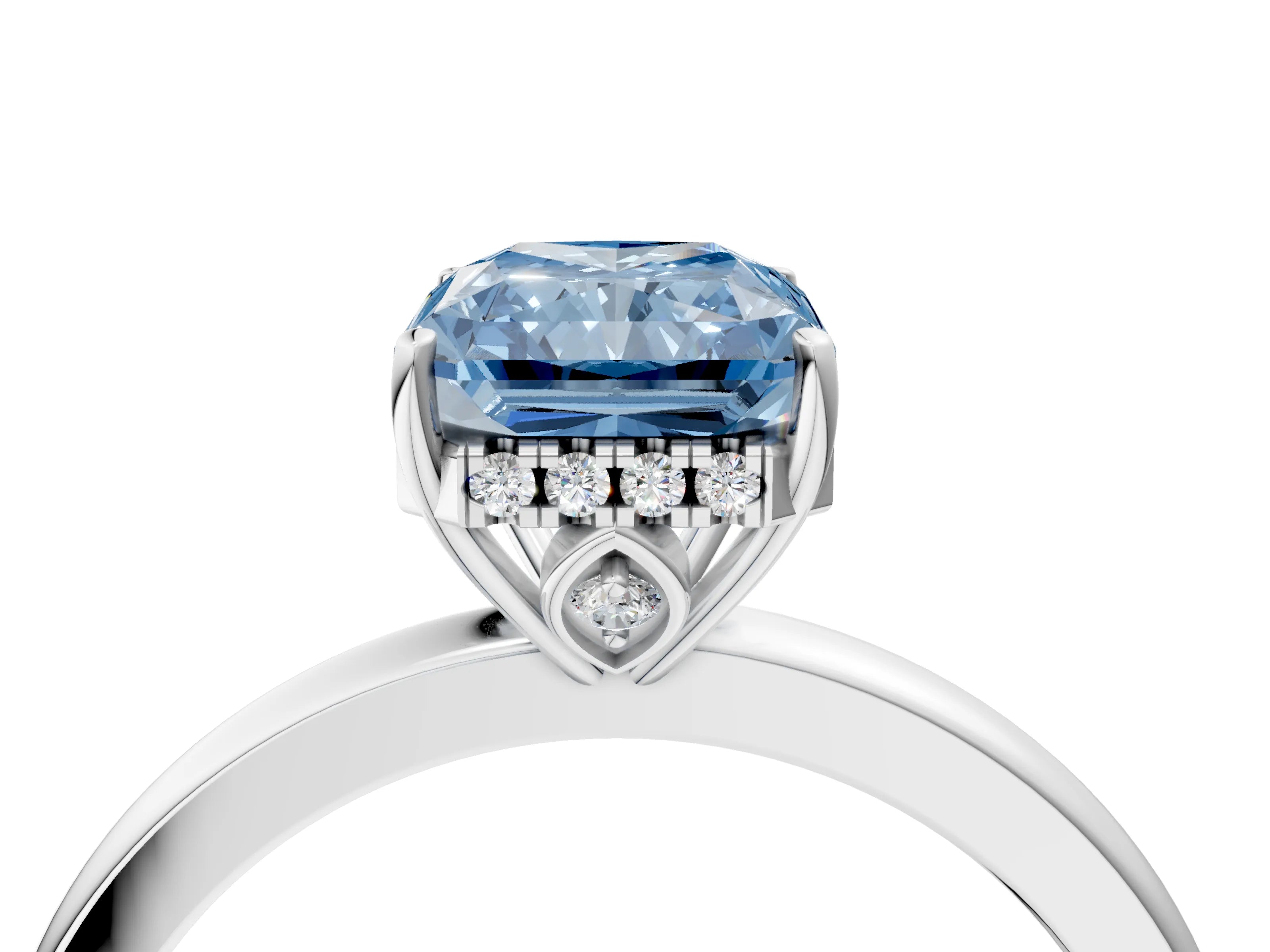 White gold Fancy Blue Radiant Cut Solitaire Diamond Ring with Prong Setting and Plain Band_16