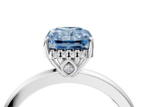 White gold Fancy Blue Radiant Cut Solitaire Diamond Ring with Prong Setting and Plain Band_16