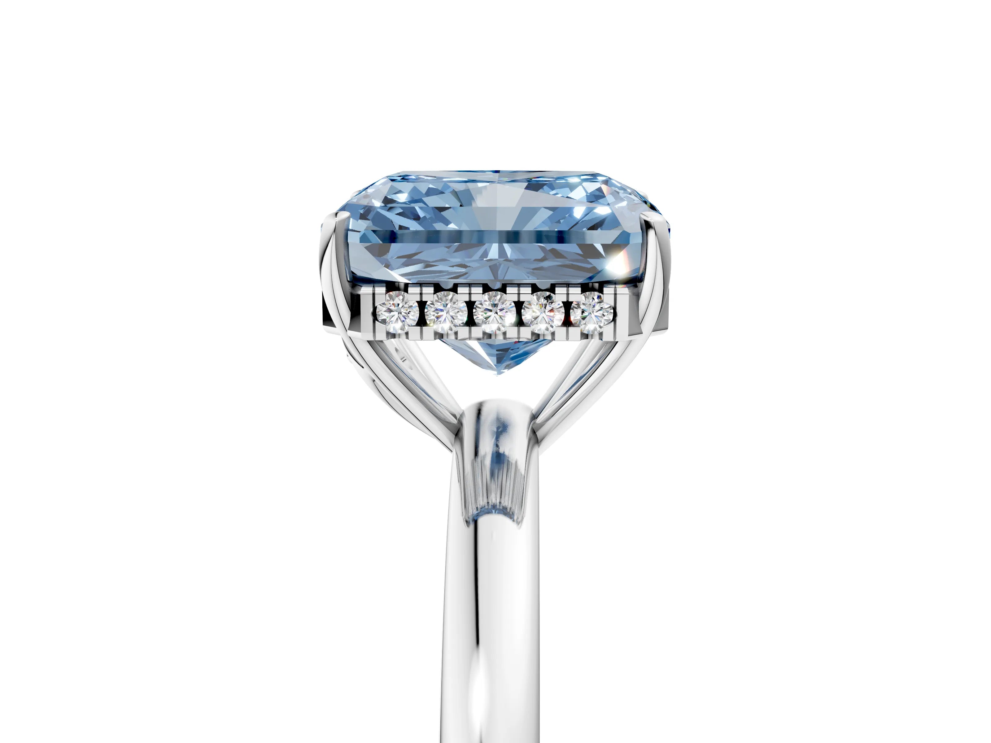 White gold Fancy Blue Radiant Cut Solitaire Diamond Ring with Prong Setting and Plain Band_17