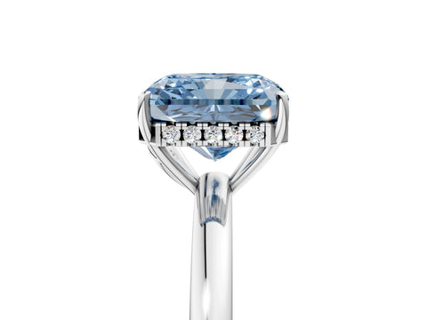 White gold Fancy Blue Radiant Cut Solitaire Diamond Ring with Prong Setting and Plain Band_17