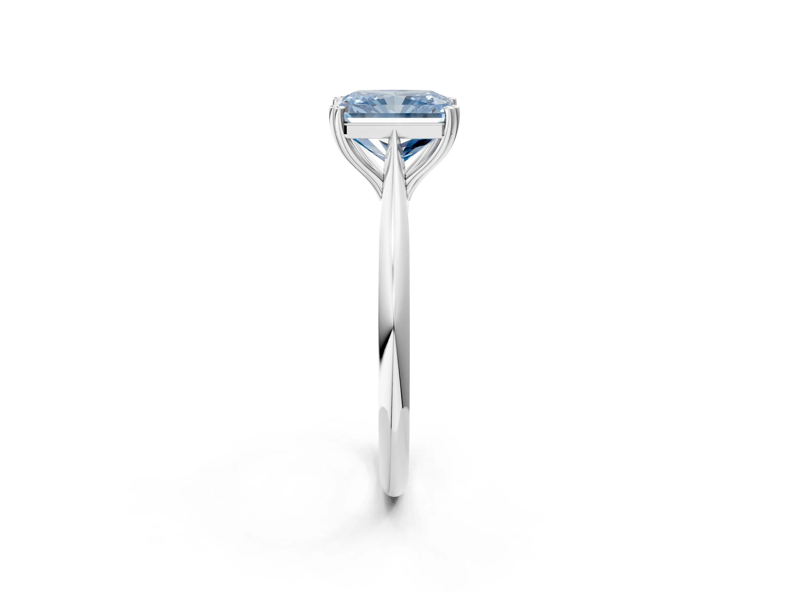 White gold Fancy Blue Radiant Cut Solitaire Diamond Ring with Six-Prong Setting and Classic Band_2