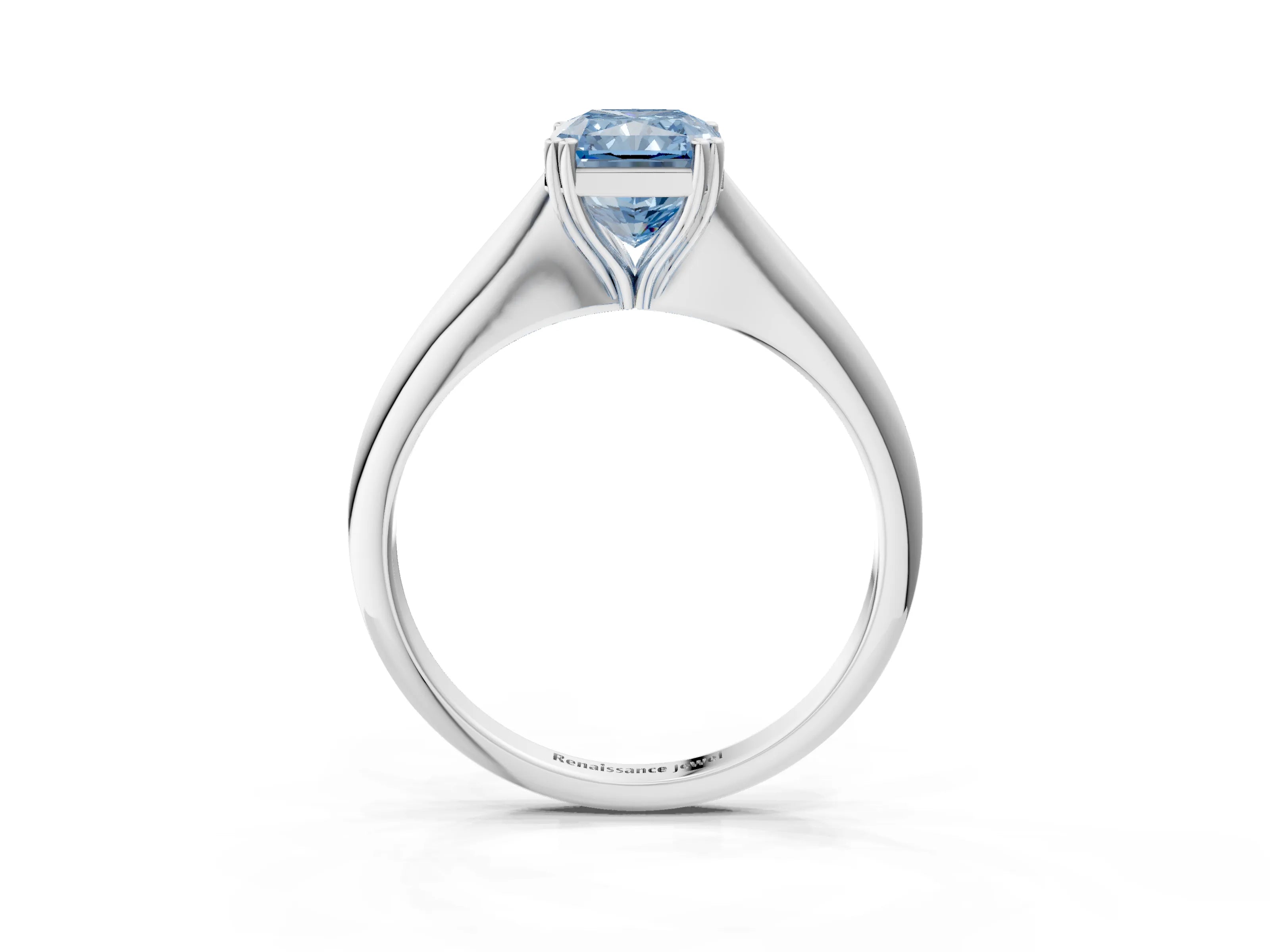 White gold Fancy Blue Radiant Cut Solitaire Diamond Ring with Six-Prong Setting and Classic Band_3