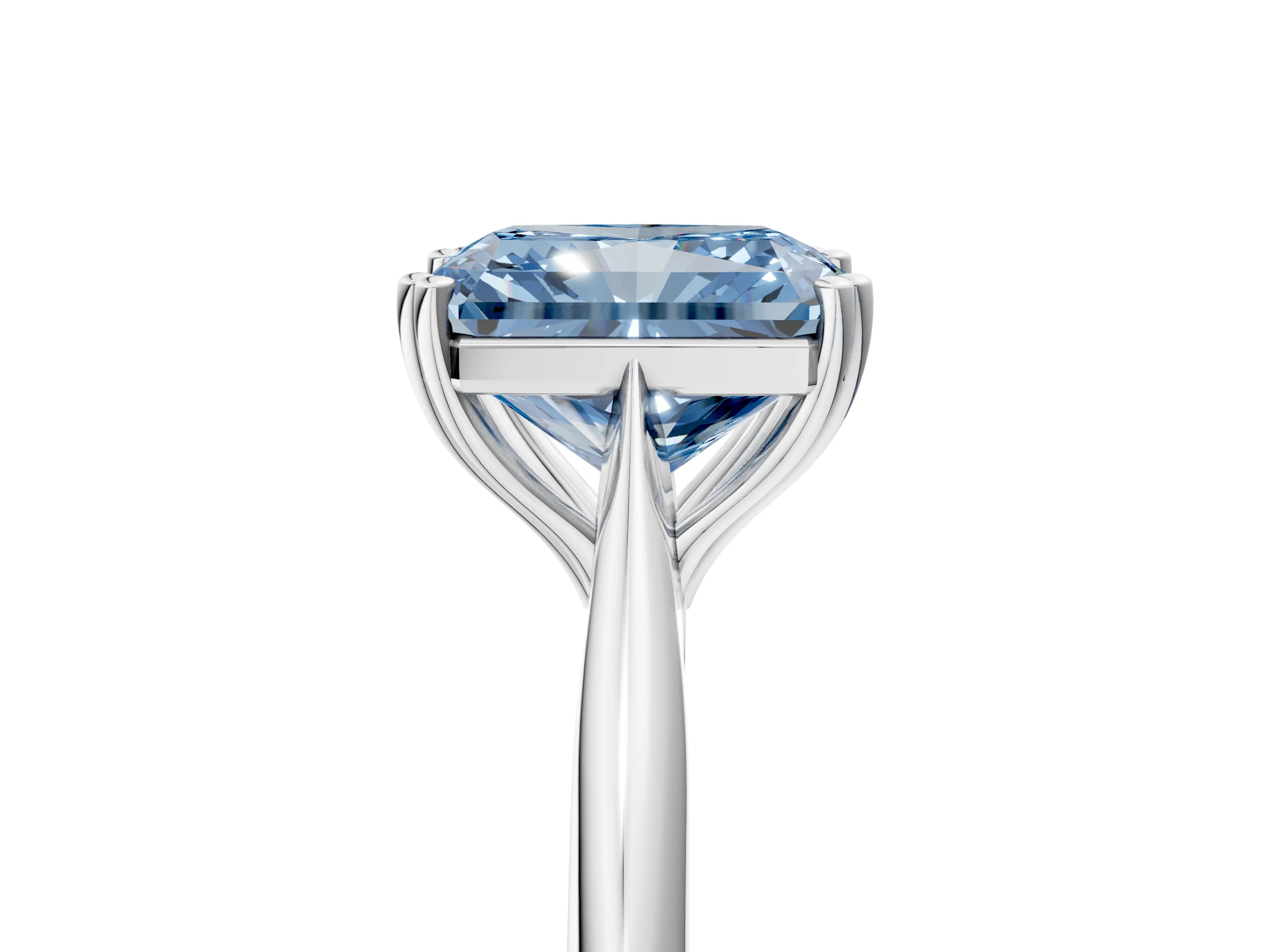 White gold Fancy Blue Radiant Cut Solitaire Diamond Ring with Six-Prong Setting and Classic Band_5