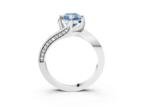 White gold Fancy Blue Radiant Cut Solitaire Diamond Twist Band with Pavé Setting and Four-Prong Setting_15