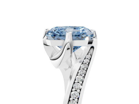 White gold Fancy Blue Radiant Cut Solitaire Diamond Twist Band with Pavé Setting and Four-Prong Setting_17