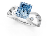 White gold Fancy Blue Radiant  Cut Solitaire Diamond with Side Stones on Criss-Cross Band and Four-Prong Setting_4