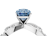 White gold Fancy Blue Radiant  Cut Solitaire Diamond with Side Stones on Criss-Cross Band and Four-Prong Setting_7