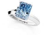 White gold Fancy Blue Radiant  Cut Solitaire Engagement Ring with Flat Band and Four-Prong Setting 2