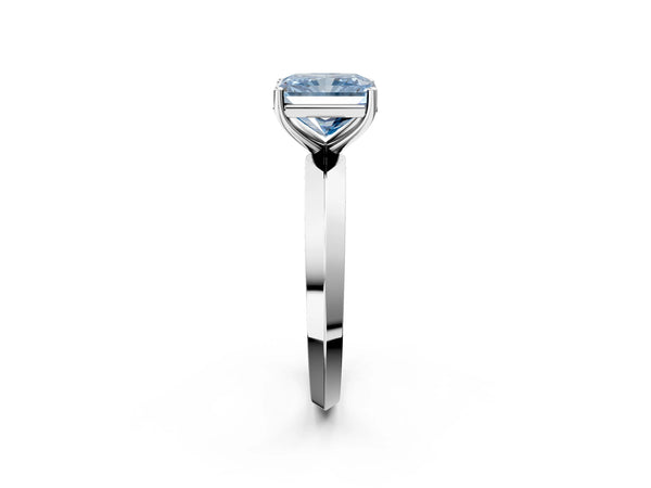 White gold Fancy Blue Radiant  Cut Solitaire Engagement Ring with Flat Band and Four-Prong Setting