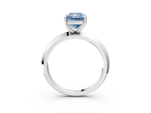 White gold Fancy Blue Radiant  Cut Solitaire Engagement Ring with Flat Band and Four-Prong Setting