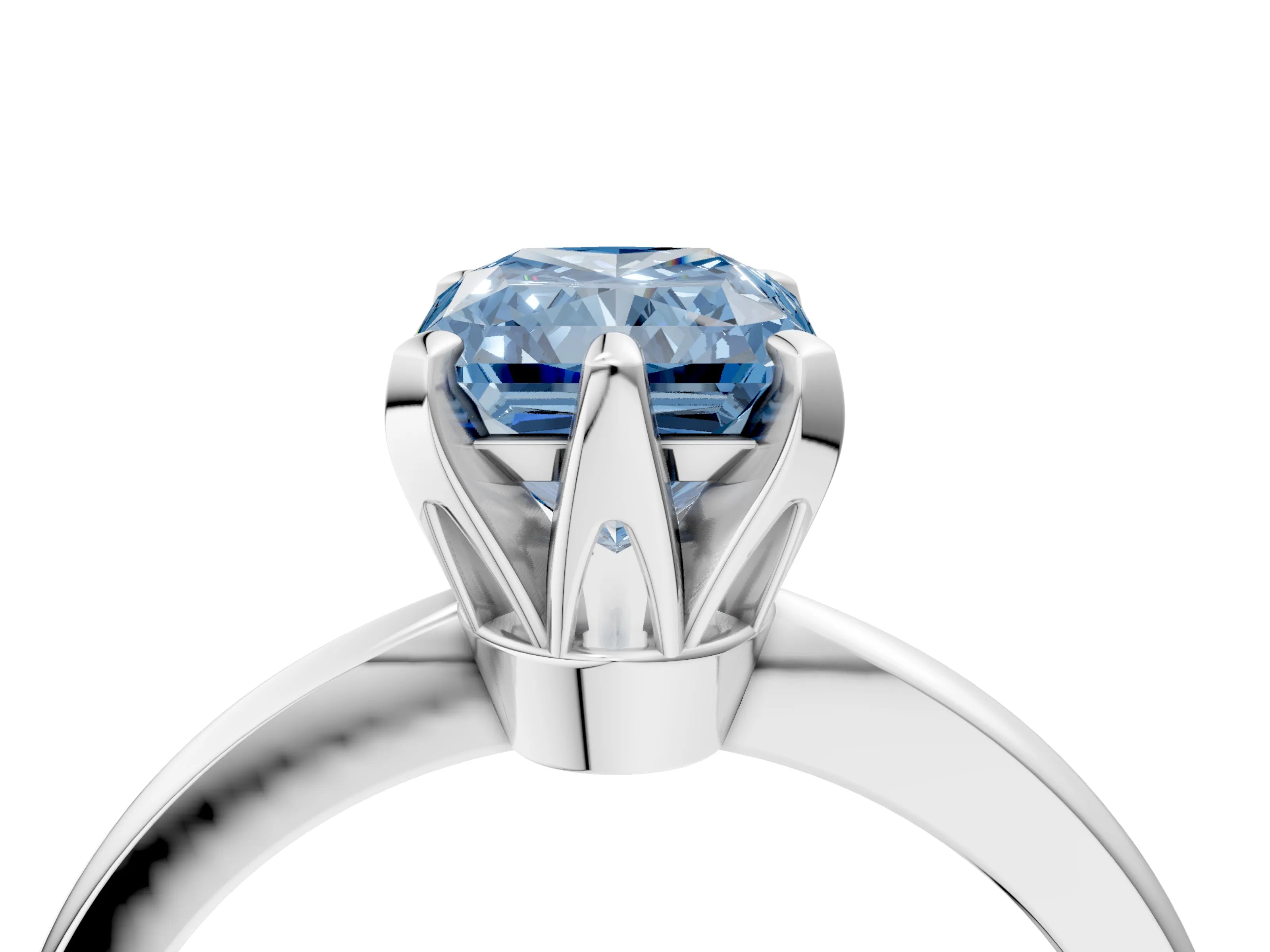 White gold Fancy Blue Radiant Cut Solitaire Engagement Ring with Six-Prong Setting and Tapered Band_4