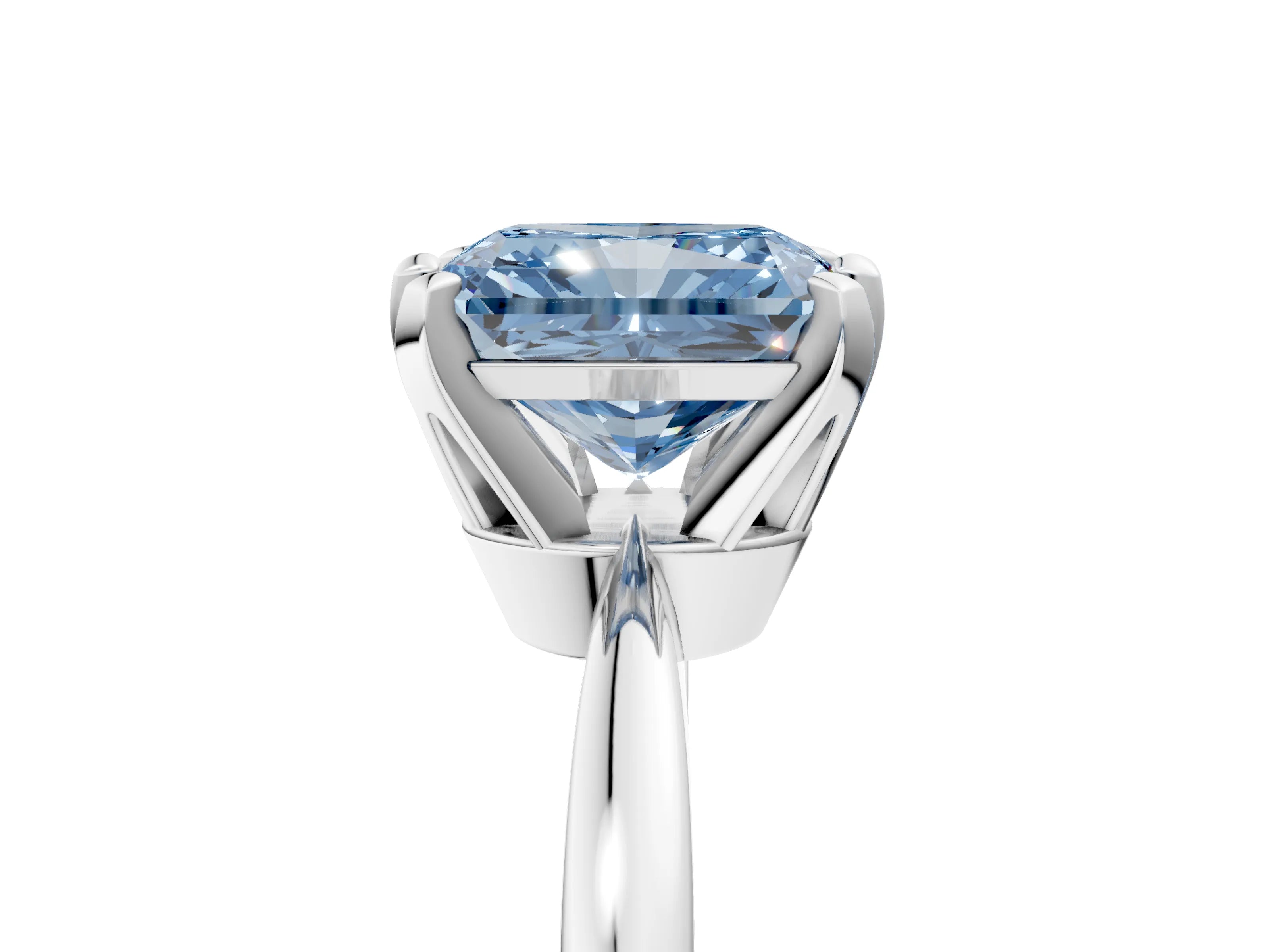 White gold Fancy Blue Radiant Cut Solitaire Engagement Ring with Six-Prong Setting and Tapered Band_5