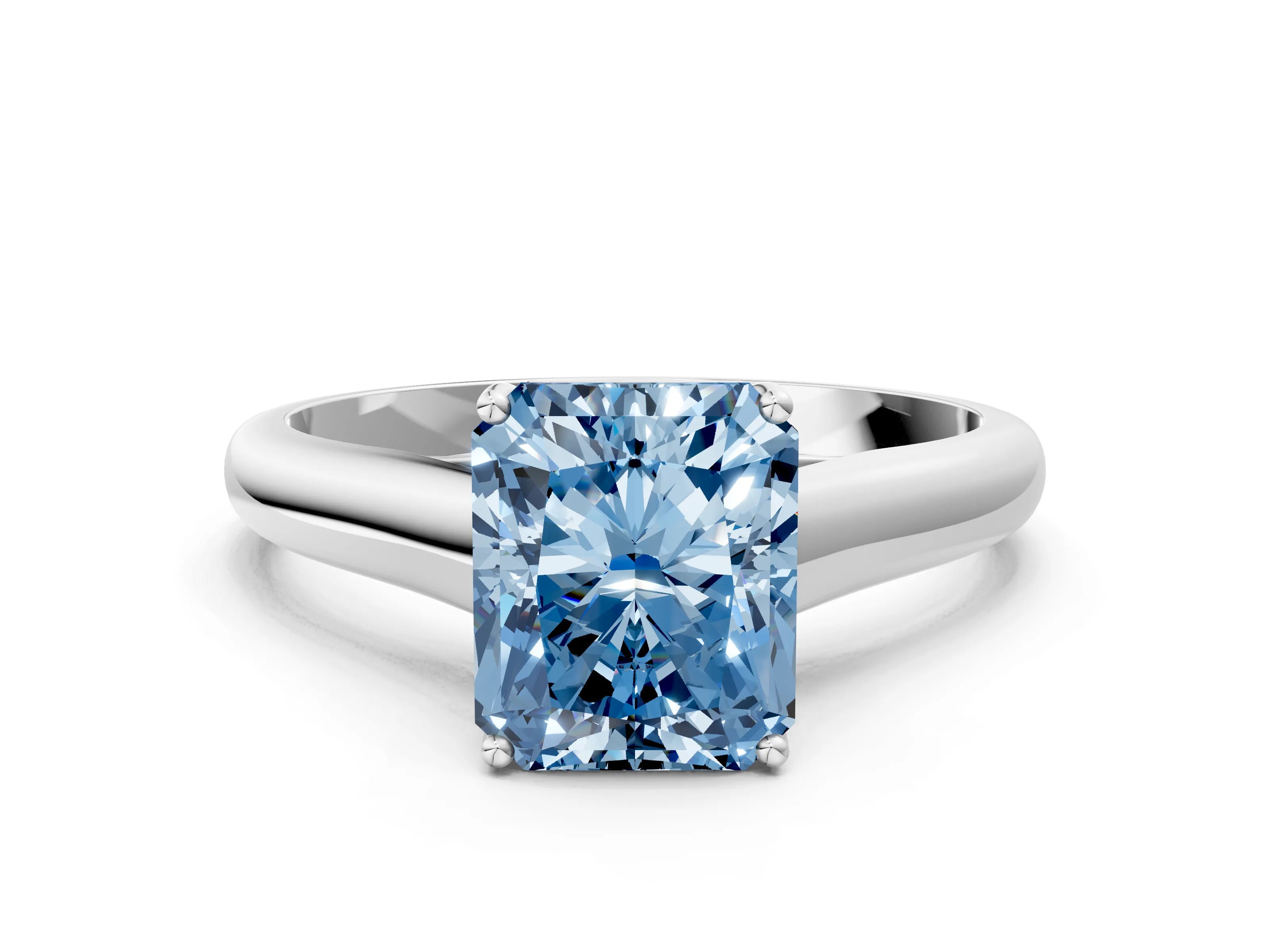 White gold Fancy Blue Radiant Cut Solitaire Engagement Ring with Tapered Band and Four-Prong Setting_15