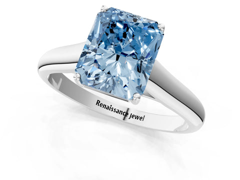 White gold Fancy Blue Radiant Cut Solitaire Engagement Ring with Tapered Band and Four-Prong Setting_16