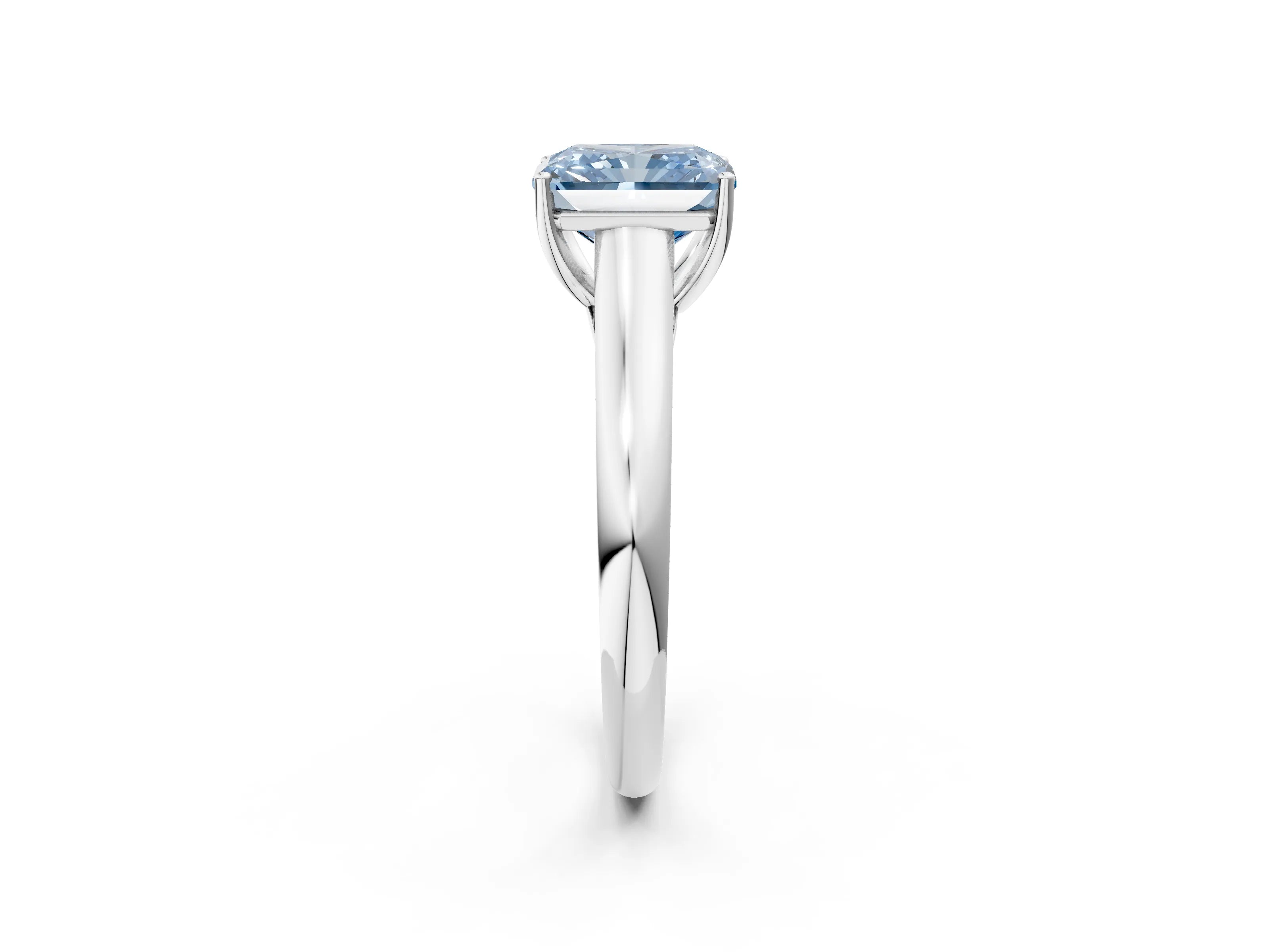 White gold Fancy Blue Radiant Cut Solitaire Engagement Ring with Tapered Band and Four-Prong Setting_17