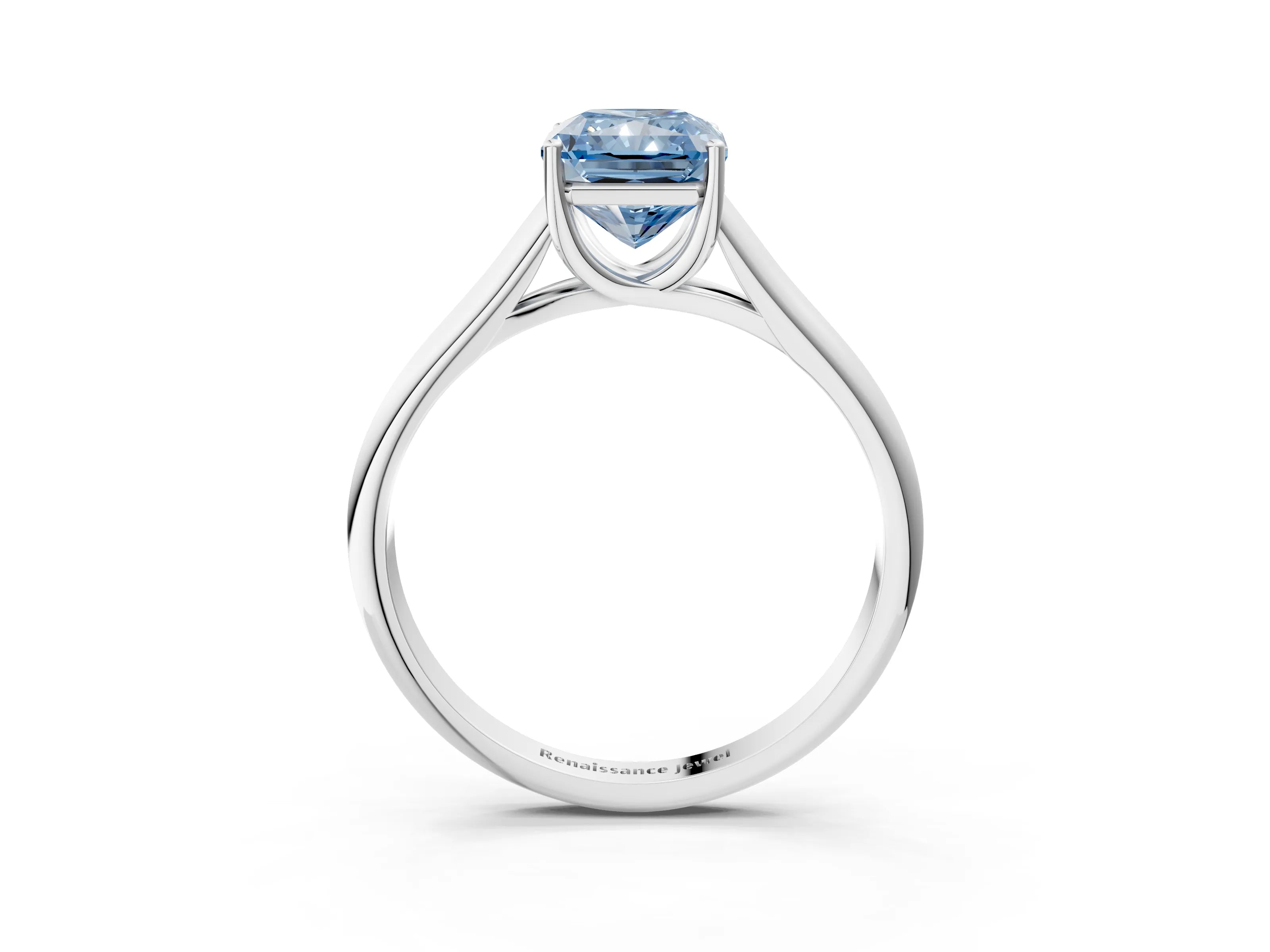 White gold Fancy Blue Radiant Cut Solitaire Engagement Ring with Tapered Band and Four-Prong Setting_18