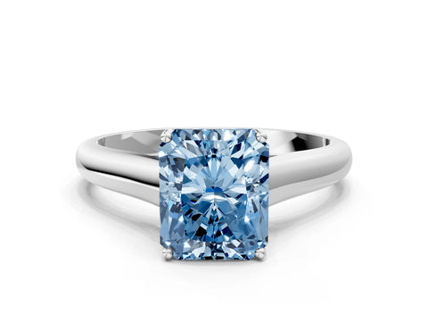 White gold Fancy Blue Radiant Cut Solitaire Engagement Ring with Tapered Band and Four-Prong Setting_3