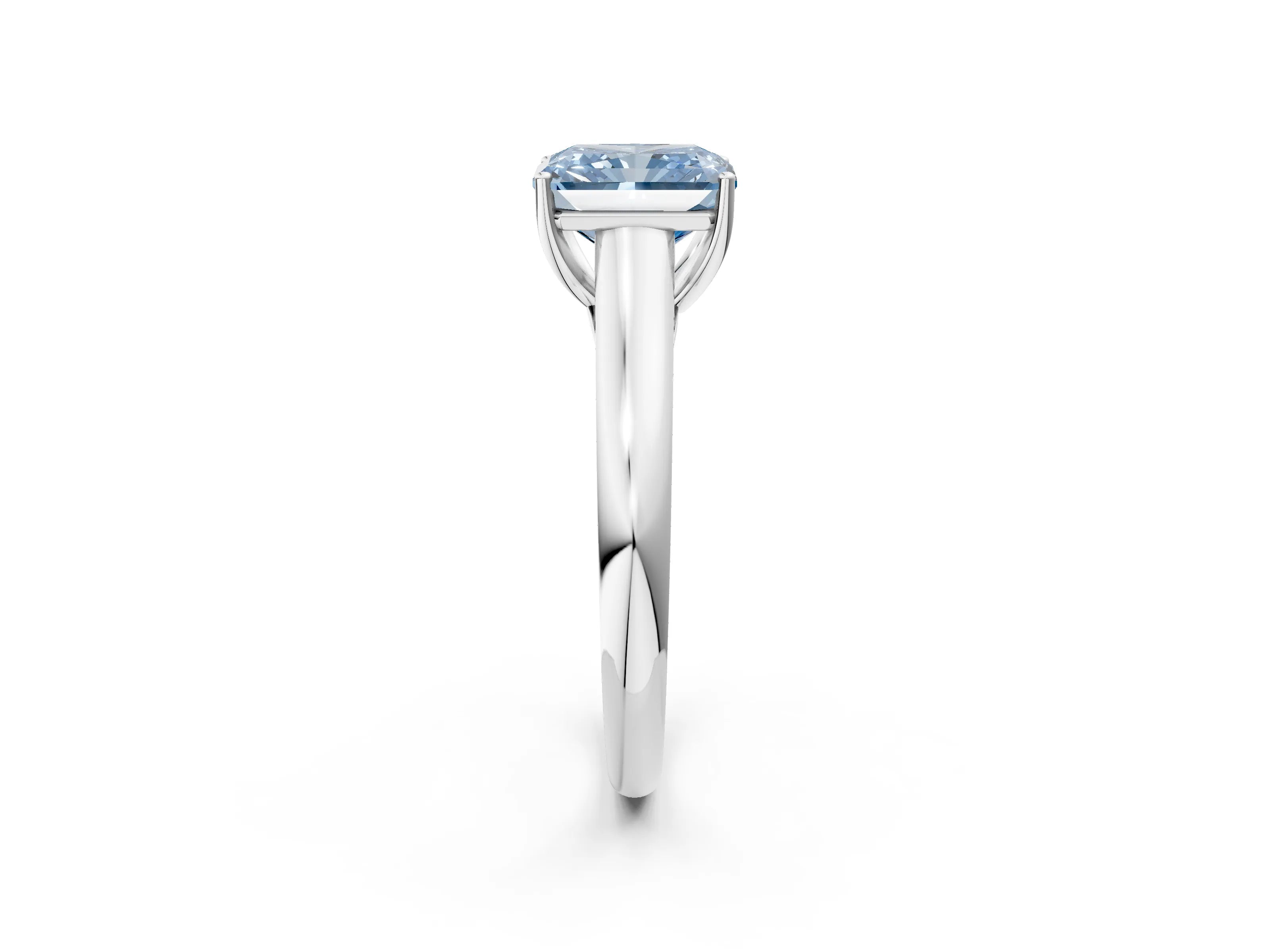 White gold Fancy Blue Radiant Cut Solitaire Engagement Ring with Tapered Band and Four-Prong Setting_5