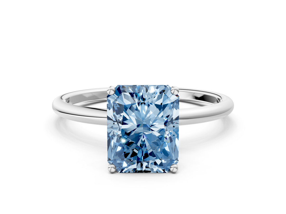 White gold Fancy Blue Radiant  Cut Solitaire Engagement Ring with Thin Band and Four-Prong Setting_3