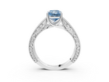 White gold Fancy Blue Radiant  Cut Solitaire Engraved Band with Four-Prong Setting_117