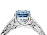 White gold Fancy Blue Radiant  Cut Solitaire Engraved Band with Four-Prong Setting_118