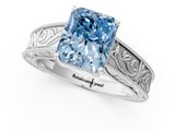 White gold Fancy Blue Radiant  Cut Solitaire Engraved Band with Four-Prong Setting_118
