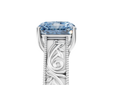 White gold Fancy Blue Radiant  Cut Solitaire Engraved Band with Four-Prong Setting_122