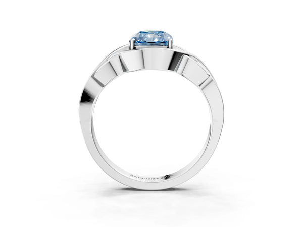White gold Fancy Blue Radiant Cut Solitaire Intertwined Band Prong Setting Ring