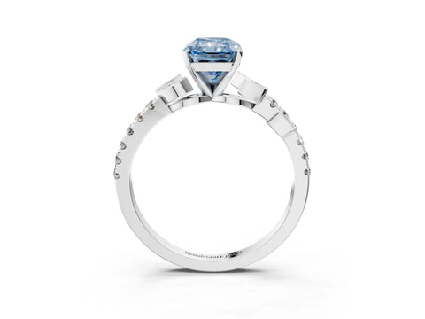 White gold Fancy Blue Radiant Cut Solitaire Leaf-Inspired Diamond Ring with Pavé Band and Four-Prong Setting_15