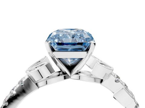 White gold Fancy Blue Radiant Cut Solitaire Leaf-Inspired Diamond Ring with Pavé Band and Four-Prong Setting_28