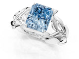 White gold Fancy Blue Radiant Cut Solitaire Leaf-Inspired Engagement Ring with Prong Setting_2
