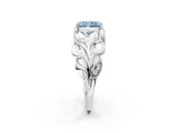 White gold Fancy Blue Radiant Cut Solitaire Leaf-Inspired Engagement Ring with Prong Setting_3