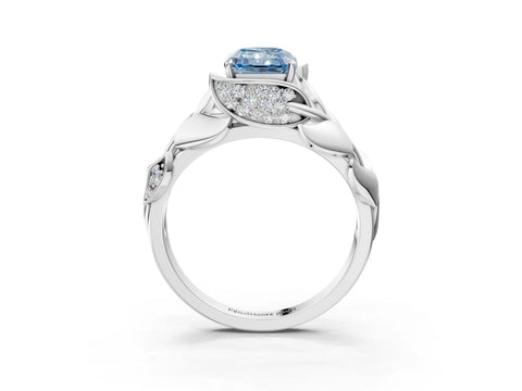 White gold Fancy Blue Radiant Cut Solitaire Leaf-Inspired Engagement Ring with Prong Setting_3