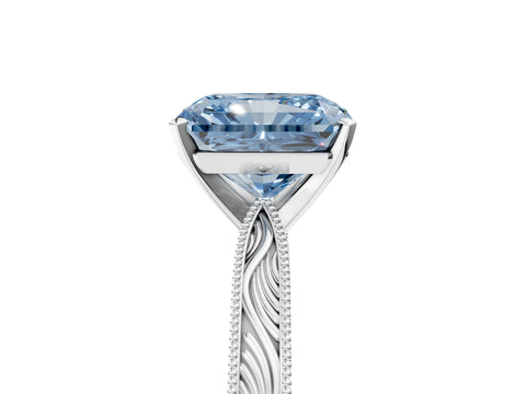 White gold Fancy Blue Radiant Cut Solitaire Milgrain Engraved Band with Four-Prong Setting_17