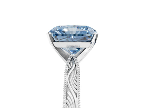 White gold Fancy Blue Radiant Cut Solitaire Milgrain Engraved Band with Four-Prong Setting_5