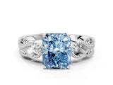 White gold Fancy Blue Radiant Cut Solitaire Milgrain Leaf Band with Prong Setting_12