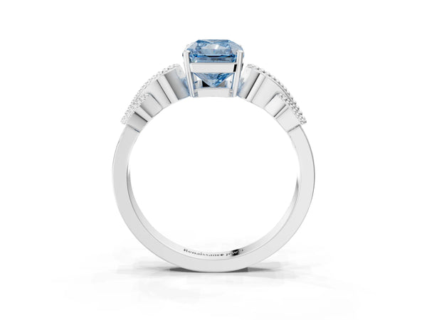 Platinum Radiant Cut Vintage Solitaire Engagement Ring Setting for Fancy Blue Center