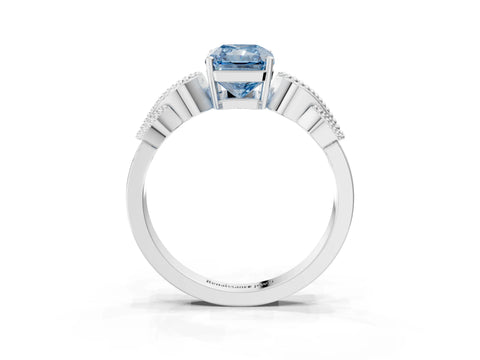 White gold Fancy Blue Radiant Cut Solitaire Milgrain Leaf Band with Prong Setting_15